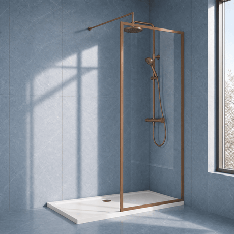 [BEWSFBZ1880] Bilbrook Contemporary 8mm Toughened Safety Glass Outer Framed Wetroom Screen with Support Arm, H: 1850mm, Choice of Size and Finish - Silo