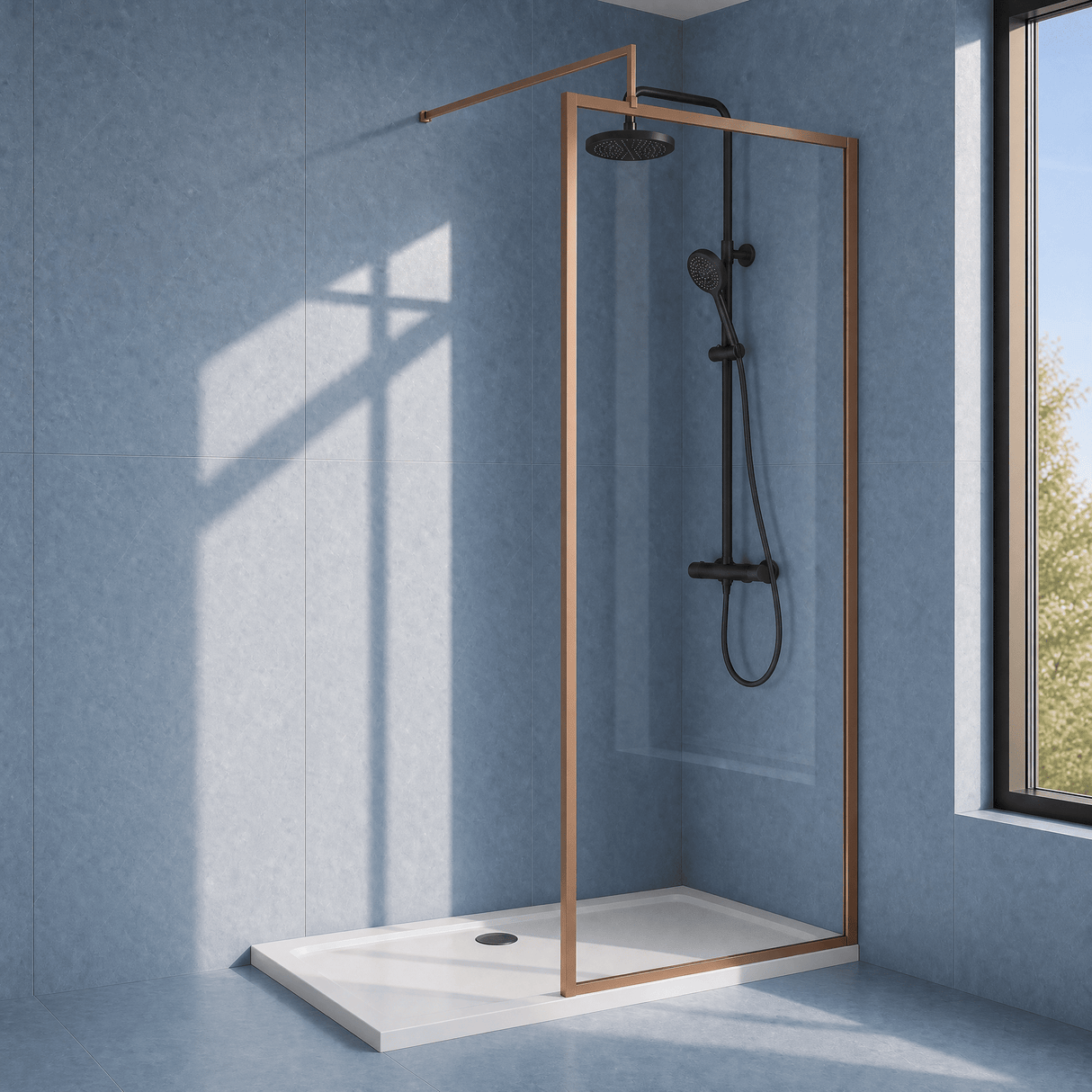 [BEWSFBZ1890] Bilbrook Contemporary 8mm Toughened Safety Glass Outer Framed Wetroom Screen with Support Arm, H: 1850mm, Choice of Size and Finish - Silo