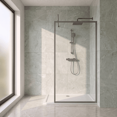 [BEWSFGM1811] Bilbrook Contemporary 8mm Toughened Safety Glass Outer Framed Wetroom Screen with Support Arm, H: 1850mm, Choice of Size and Finish - Silo
