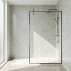 [BEWSFGM1814] Bilbrook Contemporary 8mm Toughened Safety Glass Outer Framed Wetroom Screen with Support Arm, H: 1850mm, Choice of Size and Finish - Silo