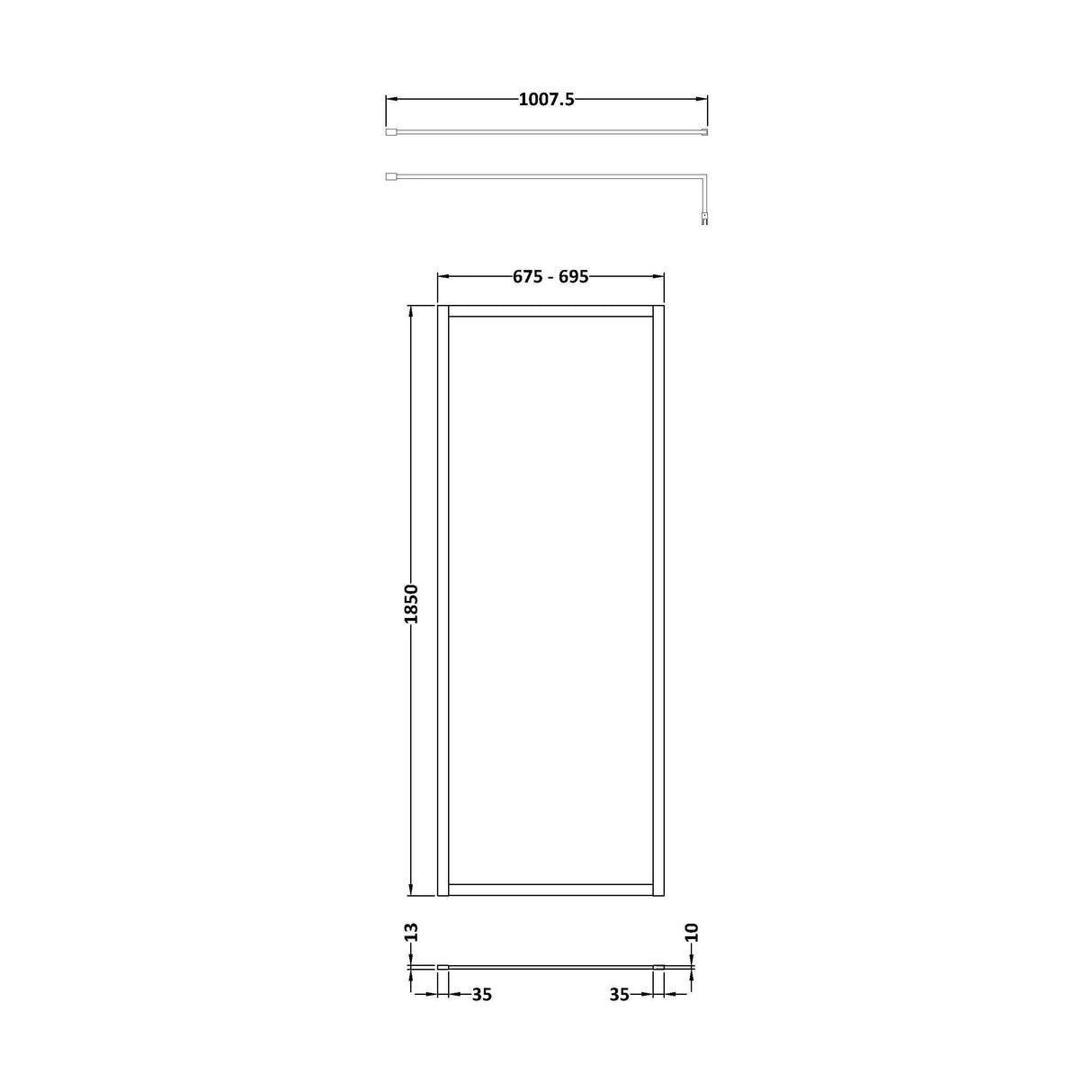 [BEWSFGM1870] Balterley Framed Wetroom Screen, 700mm, Brushed Pewter - Technical Drawing