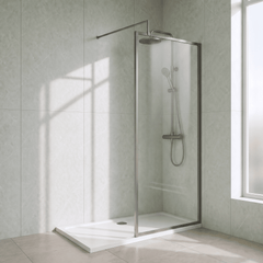 [BEWSFGM1870] Bilbrook Contemporary 8mm Toughened Safety Glass Outer Framed Wetroom Screen with Support Arm, H: 1850mm, Choice of Size and Finish - Silo
