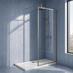 [BEWSFGM1876] Bilbrook Contemporary 8mm Toughened Safety Glass Outer Framed Wetroom Screen with Support Arm, H: 1850mm, Choice of Size and Finish - Silo