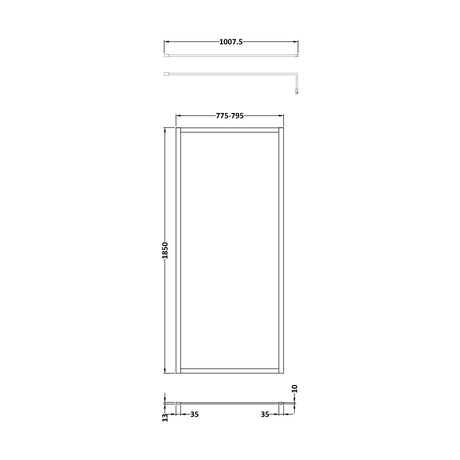 [BEWSFGM1880] Balterley Framed Wetroom Screen, 800mm, Brushed Pewter - Technical Drawing