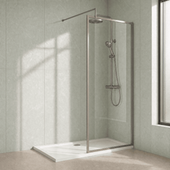 [BEWSFGM1880] Bilbrook Contemporary 8mm Toughened Safety Glass Outer Framed Wetroom Screen with Support Arm, H: 1850mm, Choice of Size and Finish - Silo
