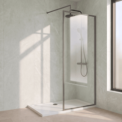 [BEWSFGM1890] Bilbrook Contemporary 8mm Toughened Safety Glass Outer Framed Wetroom Screen with Support Arm, H: 1850mm, Choice of Size and Finish - Silo