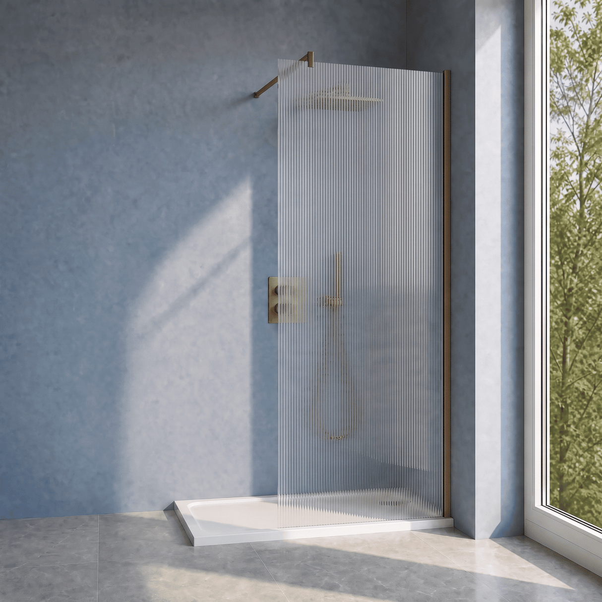 [BEWSFL18510BZ] Shebdon 8mm Toughened Safety Glass Wetroom Screen with Support Bar, H: 1850mm, Choice of Size and Colour - Silo