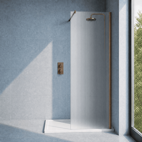 [BEWSFL18580BZ] Shebdon 8mm Toughened Safety Glass Wetroom Screen with Support Bar, H: 1850mm, Choice of Size and Colour - Silo