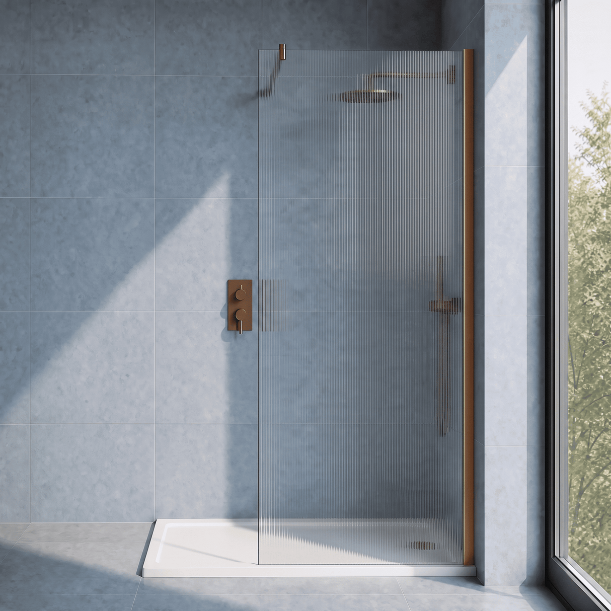 [BEWSFL18590BZ] Shebdon 8mm Toughened Safety Glass Wetroom Screen with Support Bar, H: 1850mm, Choice of Size and Colour - Silo