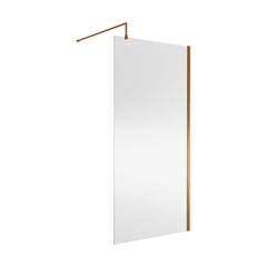 [BEWSSCBZ010] 8mm Toughened Safety Glass Wetroom Screen with Support Bar, H: 1850mm, Brushed Bronze - Choice of Size - Cutout