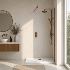 [BEWSSCBZ010] Balterley Wetroom Screen with Support Bar, 1000mm, Brushed Bronze - Lifestyle 1