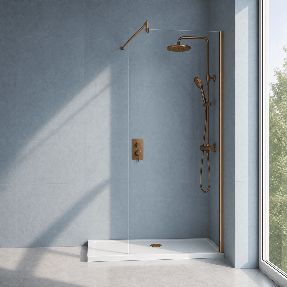 [BEWSSCBZ010] Balterley Wetroom Screen with Support Bar, 1000mm, Brushed Bronze - Silo