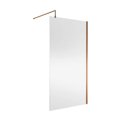 [BEWSSCBZ011] 8mm Toughened Safety Glass Wetroom Screen with Support Bar, H: 1850mm, Brushed Bronze - Choice of Size - Cutout