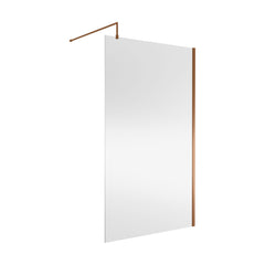 [BEWSSCBZ012] 8mm Toughened Safety Glass Wetroom Screen with Support Bar, H: 1850mm, Brushed Bronze - Choice of Size - Cutout