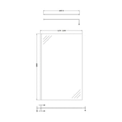 [BEWSSCBZ012] 8mm Toughened Safety Glass Wetroom Screen with Support Bar, H: 1850mm, Brushed Bronze - Choice of Size - Technical Drawing