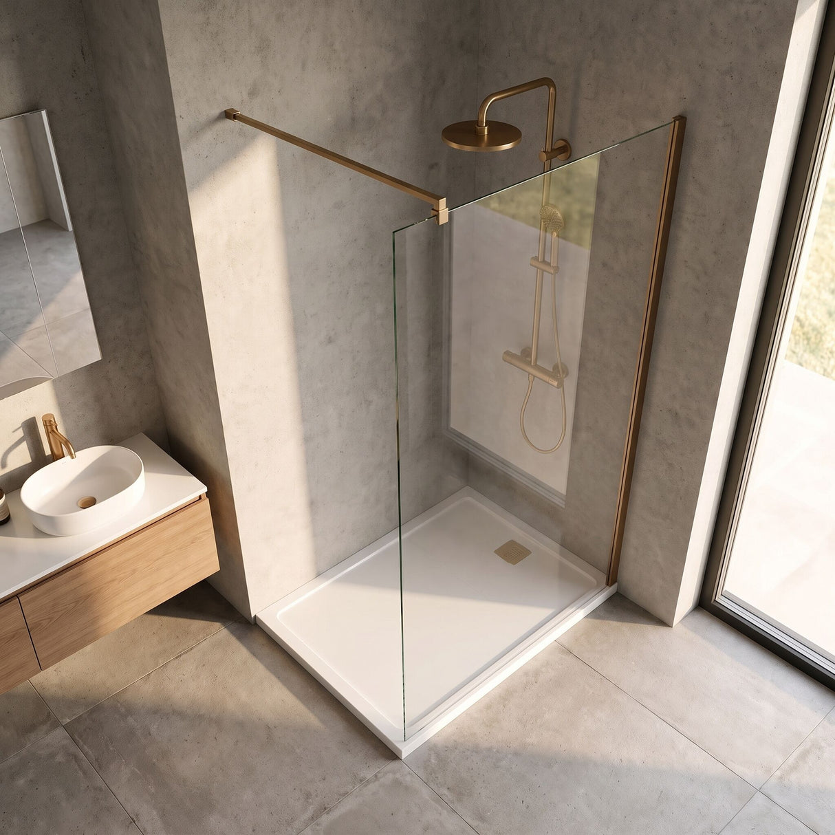 [BEWSSCBZ012] Balterley Wetroom Screen with Support Bar, 1200mm, Brushed Bronze - Lifestyle 2