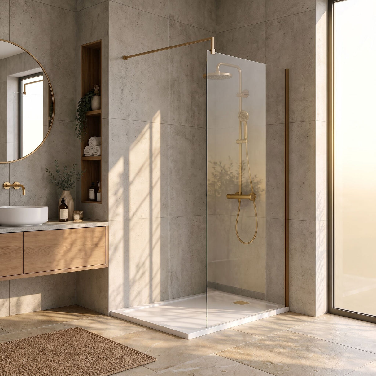 [BEWSSCBZ012] Balterley Wetroom Screen with Support Bar, 1200mm, Brushed Bronze - Lifestyle 3
