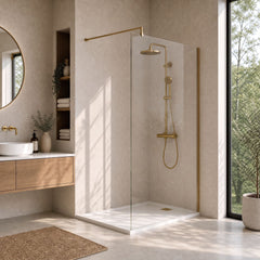 [BEWSSCBZ014] Balterley Wetroom Screen with Support Bar, 1400mm, Brushed Bronze - Lifestyle 3
