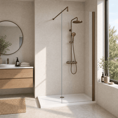 [BEWSSCBZ070] Balterley Wetroom Screen with Support Bar, 700mm, Brushed Bronze - Lifestyle 1
