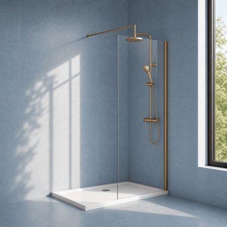 [BEWSSCBZ070] Balterley Wetroom Screen with Support Bar, 700mm, Brushed Bronze - Silo