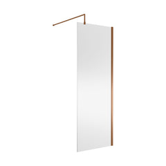 [BEWSSCBZ076] 8mm Toughened Safety Glass Wetroom Screen with Support Bar, H: 1850mm, Brushed Bronze - Choice of Size - Cutout