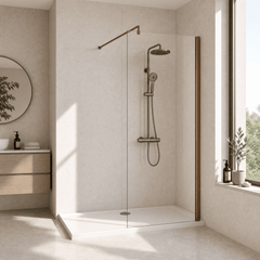 [BEWSSCBZ076] Balterley Wetroom Screen with Support Bar, 760mm, Brushed Bronze - Lifestyle 1
