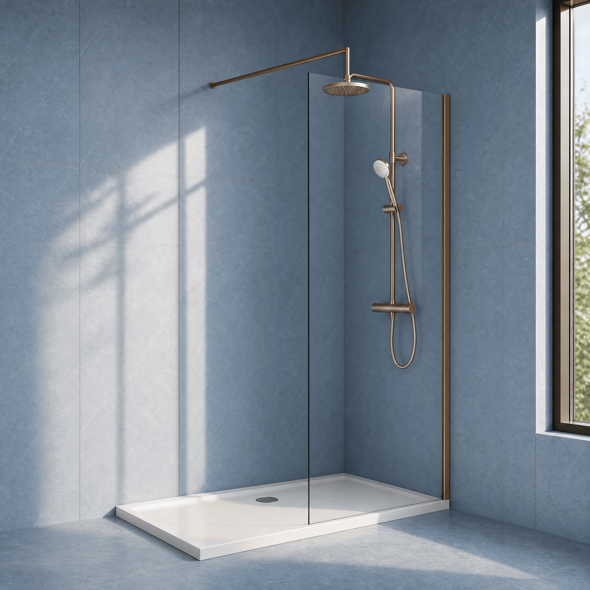 [BEWSSCBZ076] Balterley Wetroom Screen with Support Bar, 760mm, Brushed Bronze - Silo