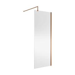 [BEWSSCBZ080] 8mm Toughened Safety Glass Wetroom Screen with Support Bar, H: 1850mm, Brushed Bronze - Choice of Size - Cutout