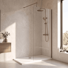 [BEWSSCBZ080] Balterley Wetroom Screen with Support Bar, 800mm, Brushed Bronze - Lifestyle 3