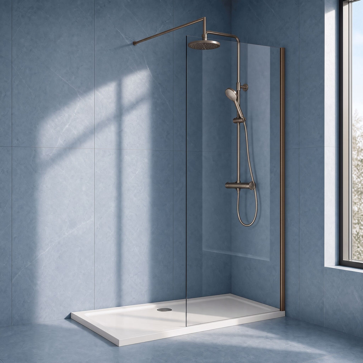 [BEWSSCBZ080] Balterley Wetroom Screen with Support Bar, 800mm, Brushed Bronze - Silo