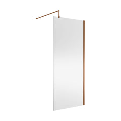[BEWSSCBZ090] 8mm Toughened Safety Glass Wetroom Screen with Support Bar, H: 1850mm, Brushed Bronze - Choice of Size - Cutout