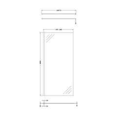 [BEWSSCBZ090] 8mm Toughened Safety Glass Wetroom Screen with Support Bar, H: 1850mm, Brushed Bronze - Choice of Size - Technical Drawing