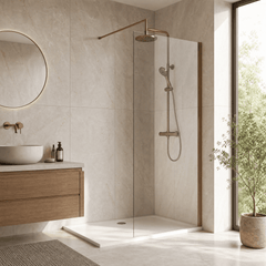 [BEWSSCBZ090] Balterley Wetroom Screen with Support Bar, 900mm, Brushed Bronze - Lifestyle 3