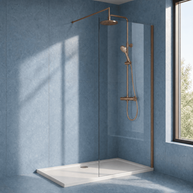 [BEWSSCBZ090] Balterley Wetroom Screen with Support Bar, 900mm, Brushed Bronze - Silo