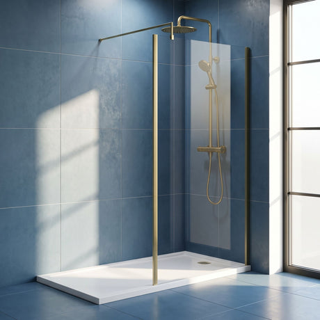 [BEWSSCOBB10] Contemporary 8mm Toughened Safety Glass Wetroom Screen with Outerframe and Support Bar, H: 1850mm, Choice of Size and Colour - Silo