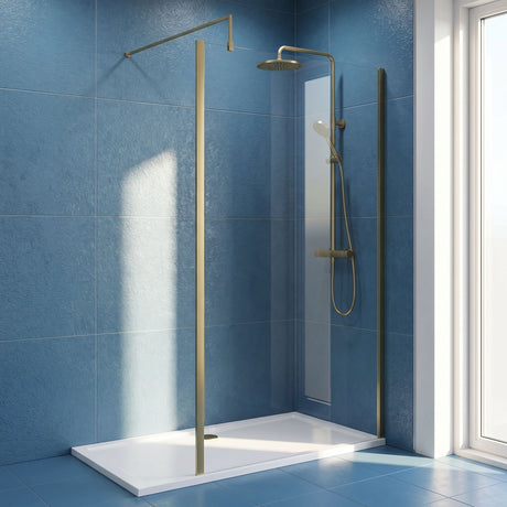 [BEWSSCOBB11] Contemporary 8mm Toughened Safety Glass Wetroom Screen with Outerframe and Support Bar, H: 1850mm, Choice of Size and Colour - Silo