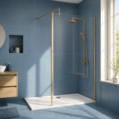 [BEWSSCOBB12] Contemporary 8mm Toughened Safety Glass Wetroom Screen with Outerframe and Support Bar, H: 1850mm, Choice of Size and Colour - Silo