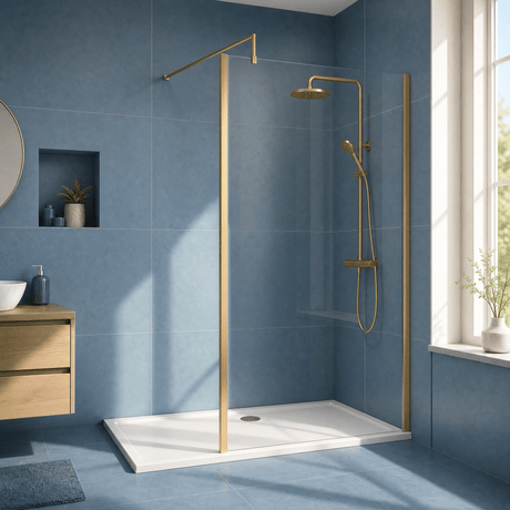 [BEWSSCOBB12] Contemporary 8mm Toughened Safety Glass Wetroom Screen with Outerframe and Support Bar, H: 1850mm, Choice of Size and Colour - Silo