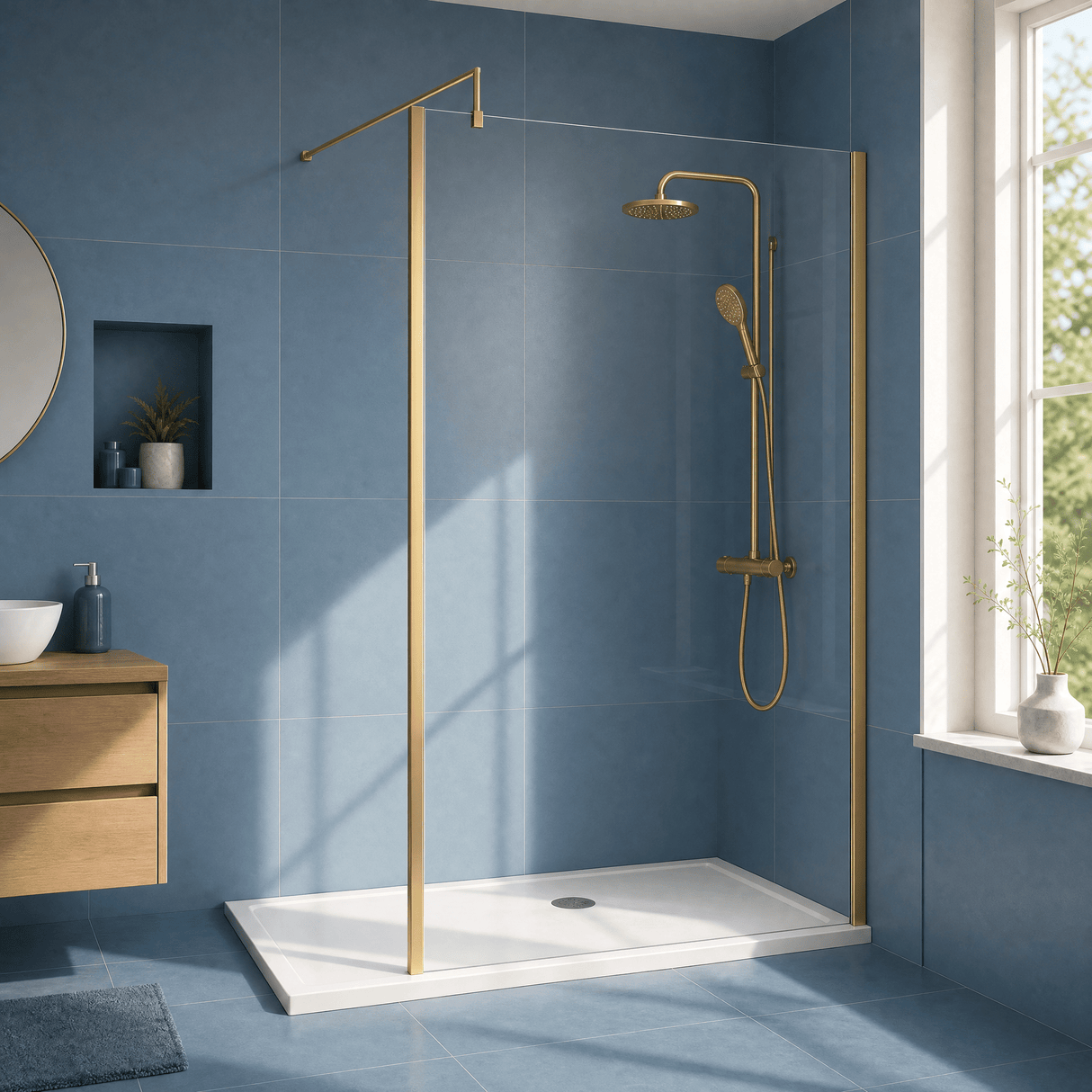 [BEWSSCOBB14] Contemporary 8mm Toughened Safety Glass Wetroom Screen with Outerframe and Support Bar, H: 1850mm, Choice of Size and Colour - Silo