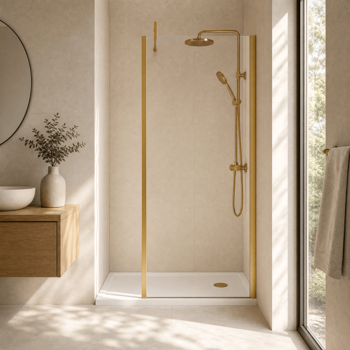 [BEWSSCOBB70] Contemporary 8mm Toughened Safety Glass Wetroom Screen with Outerframe and Support Bar, H: 1850mm, Choice of Size and Colour