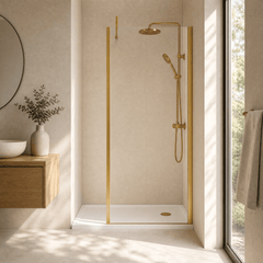 [BEWSSCOBB70] Contemporary 8mm Toughened Safety Glass Wetroom Screen with Outerframe and Support Bar, H: 1850mm, Choice of Size and Colour