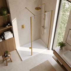 [BEWSSCOBB70] Contemporary 8mm Toughened Safety Glass Wetroom Screen with Outerframe and Support Bar, H: 1850mm, Choice of Size and Colour