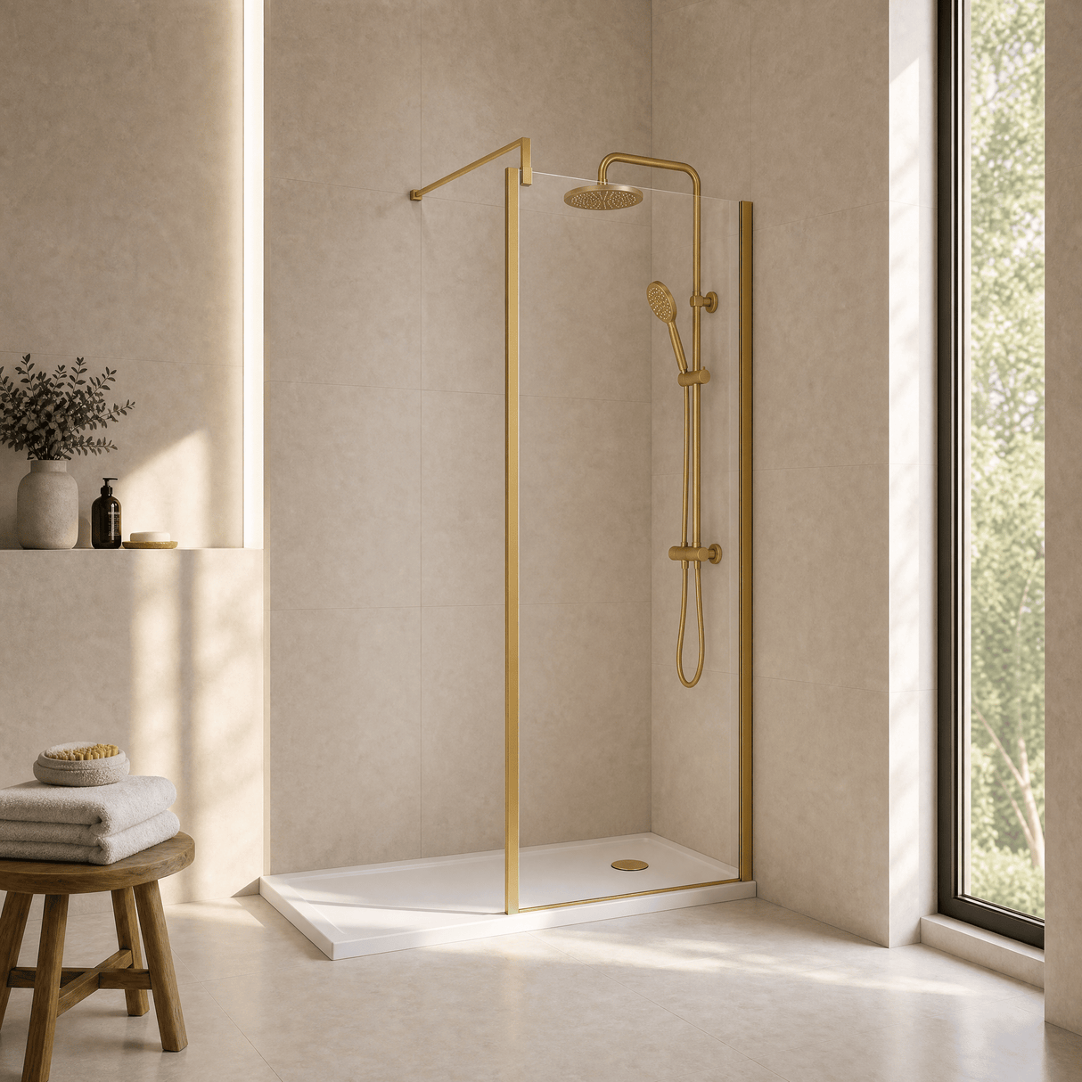 [BEWSSCOBB70] Contemporary 8mm Toughened Safety Glass Wetroom Screen with Outerframe and Support Bar, H: 1850mm, Choice of Size and Colour