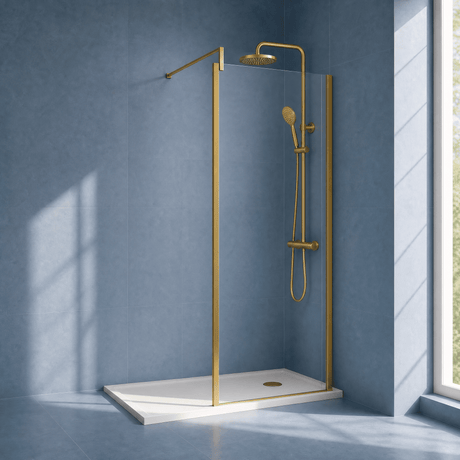 [BEWSSCOBB76] Contemporary 8mm Toughened Safety Glass Wetroom Screen with Outerframe and Support Bar, H: 1850mm, Choice of Size and Colour - Silo