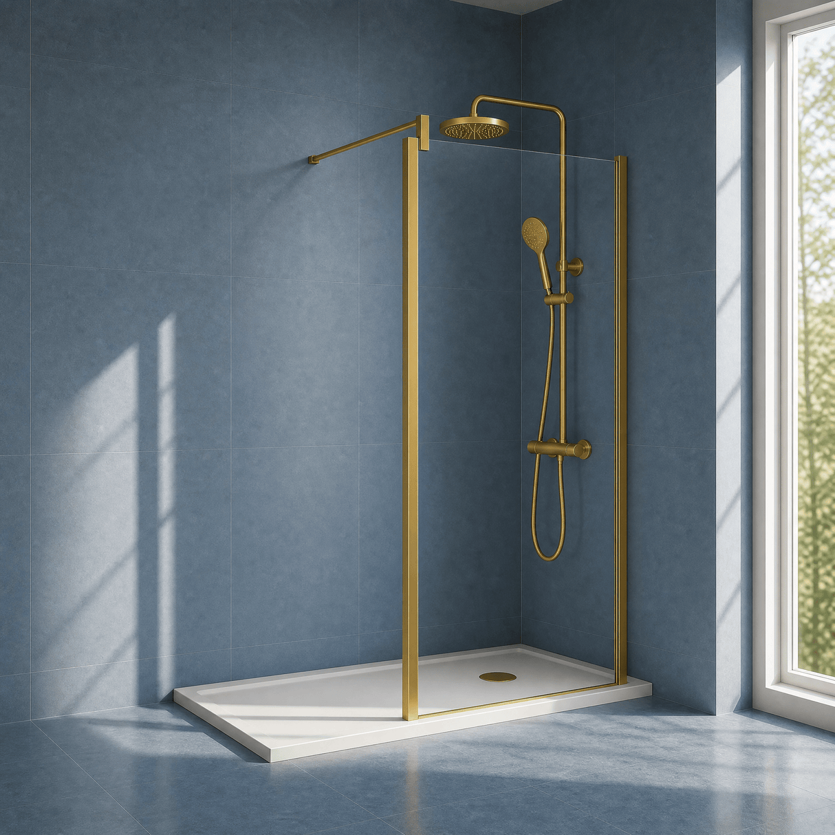 [BEWSSCOBB90] Contemporary 8mm Toughened Safety Glass Wetroom Screen with Outerframe and Support Bar, H: 1850mm, Choice of Size and Colour - Silo
