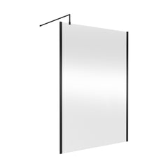[BEWSSCOBP14] Contemporary 8mm Toughened Safety Glass Wetroom Screen with Outerframe and Support Bar, H: 1850mm, Choice of Size and Colour - Cutout