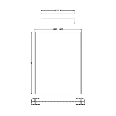 [BEWSSCOBP14] Balterley Wetroom Screen with Support Bar, 1400mm, Matt Black - Technical Drawing