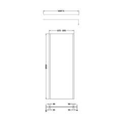 [BEWSSCOBP70] Balterley Wetroom Screen with Support Bar, 700mm, Matt Black - Technical Drawing