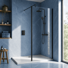 [BEWSSCOBP76] Contemporary 8mm Toughened Safety Glass Wetroom Screen with Outerframe and Support Bar, H: 1850mm, Choice of Size and Colour - Silo