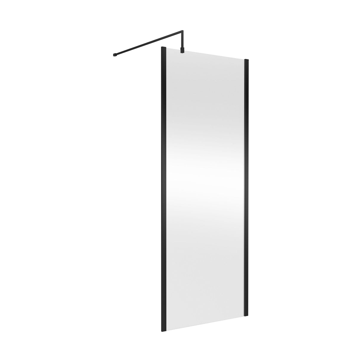 [BEWSSCOBP80] Contemporary 8mm Toughened Safety Glass Wetroom Screen with Outerframe and Support Bar, H: 1850mm, Choice of Size and Colour - Cutout